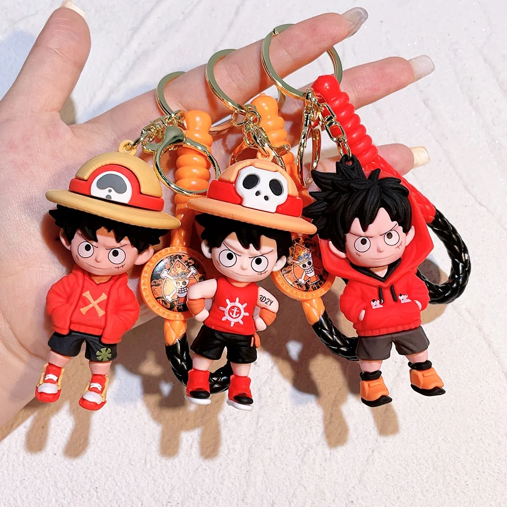 Hot Sale 3D PVC Rubber Luffy Key Chain Cute Cartoon Chopper Key Ring Luffy Pendant Keychain Toys For Backpack Bag Hanging