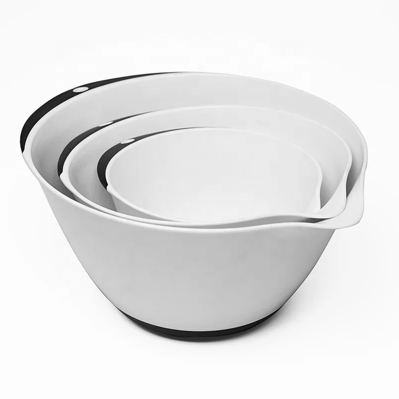 
Hot Selling Nesting Design 3 Pieces Kitchen Plastic Salad Mixing Bowl Set with Soft Grip 