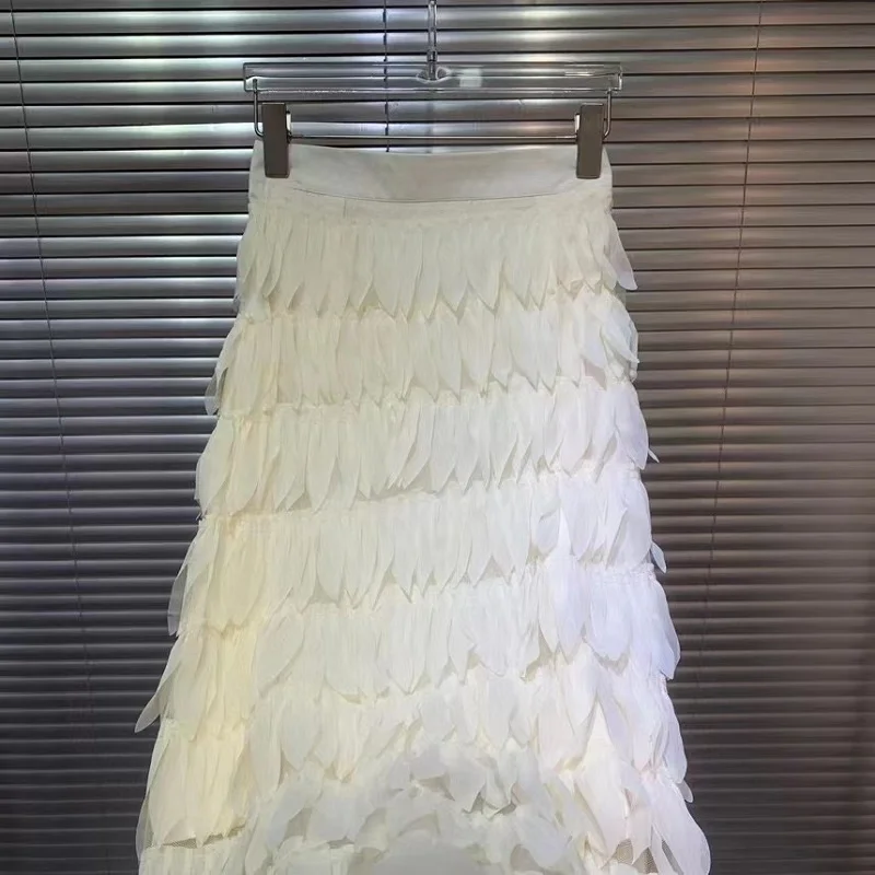 New 2023 Autumn Long Skirts High Quality Ladies Allover Flower Deco Casual Long Beige Black Elegant Long Party Skirts Clothes