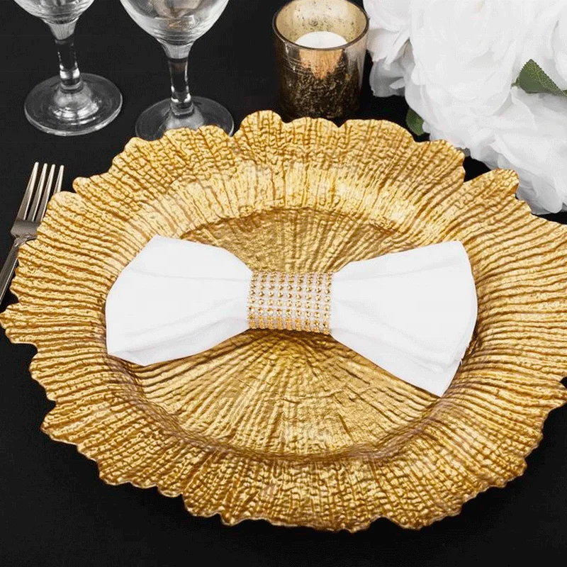 Wholesale Wedding Decoration Supplies Dinnerware Plastic Gold Reef Charger Plates Wedding Christmas Decorate Charger Plate