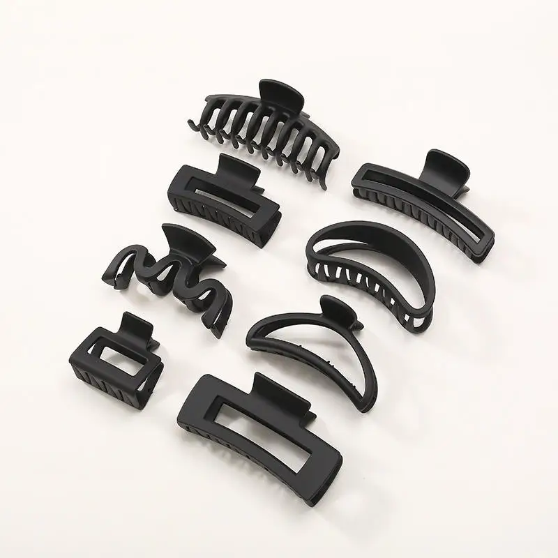 2022 Wholesale Customized Big Szie Matte Black Color Geometric Acrylic Hair Claw Frosted Jet Rectangle Acrylic Hair Claw