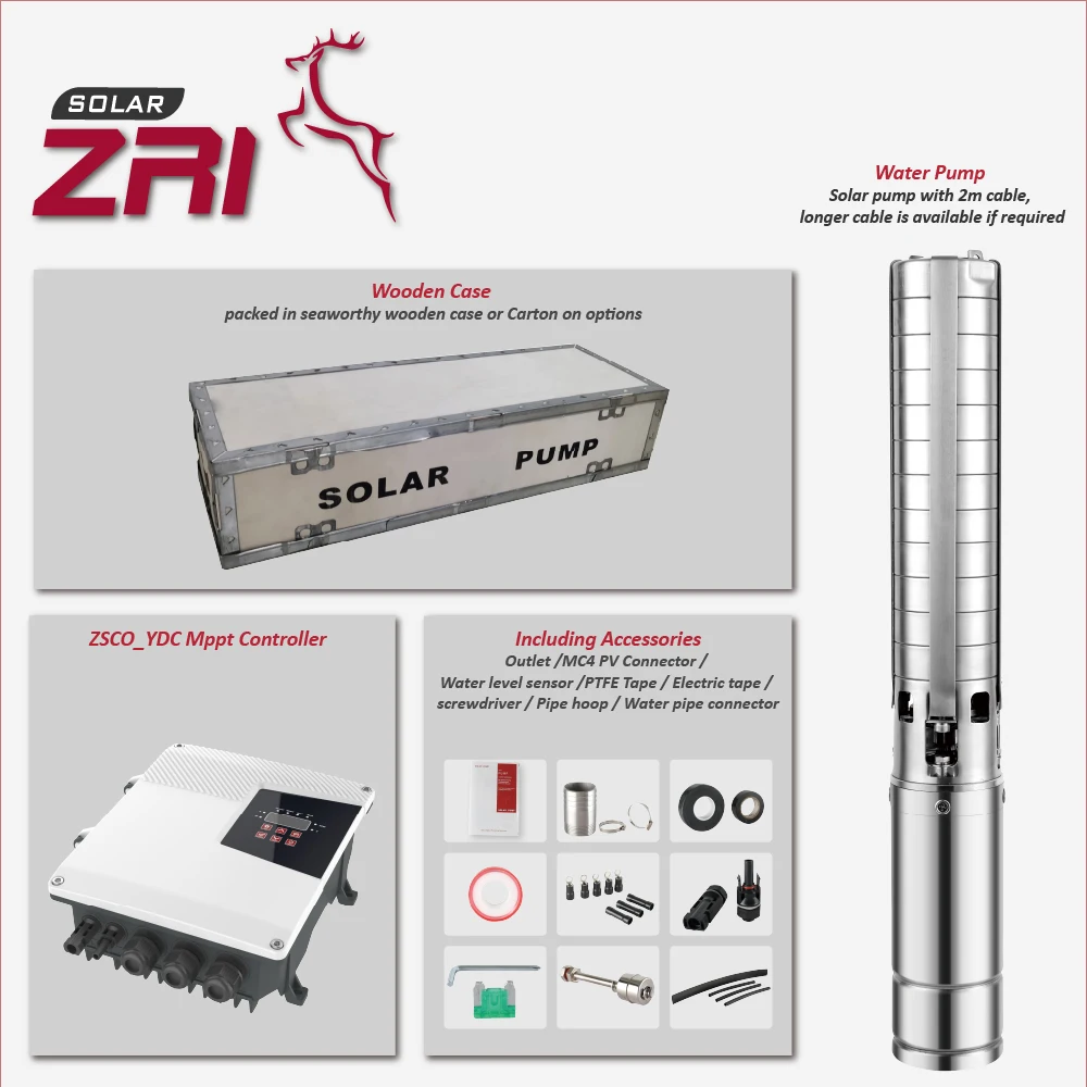 4 Inch 5.2 Cubic Meters Flow Deep-well Centrifugal Stainless Steel Solar Water Pump With Hybrid Controller
