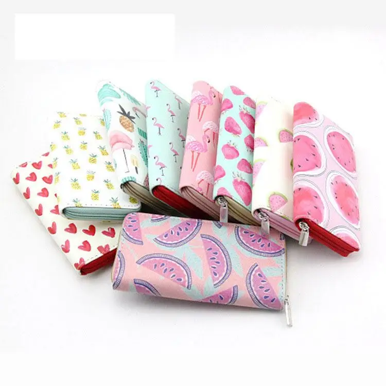 
Flamingo Watermelon Pineapple Printing Printed Print PU Long Wallet Student Wallet Card Pack Purse Cion Purse 