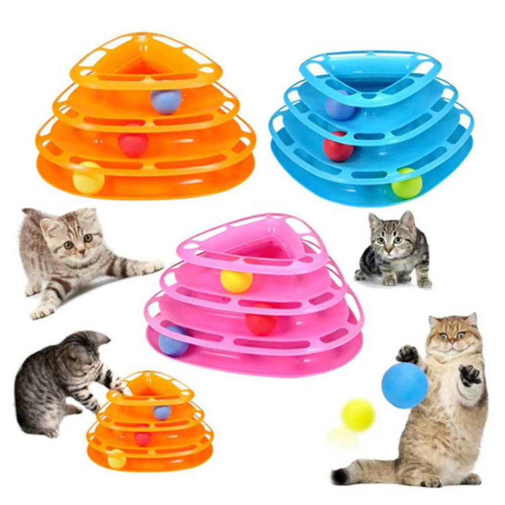 Low Price Toy Three Layer Triangle Tower Of Tracks Play Plate Toy  Energy-consuming Cat Wheel Crawler Toy For Pet Cats
