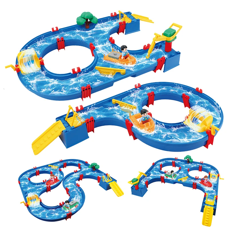 SH682864 Wholesale  summer toy  water slot car racing track Juguetes water play beach toys kid water toy DIY Building Blocks