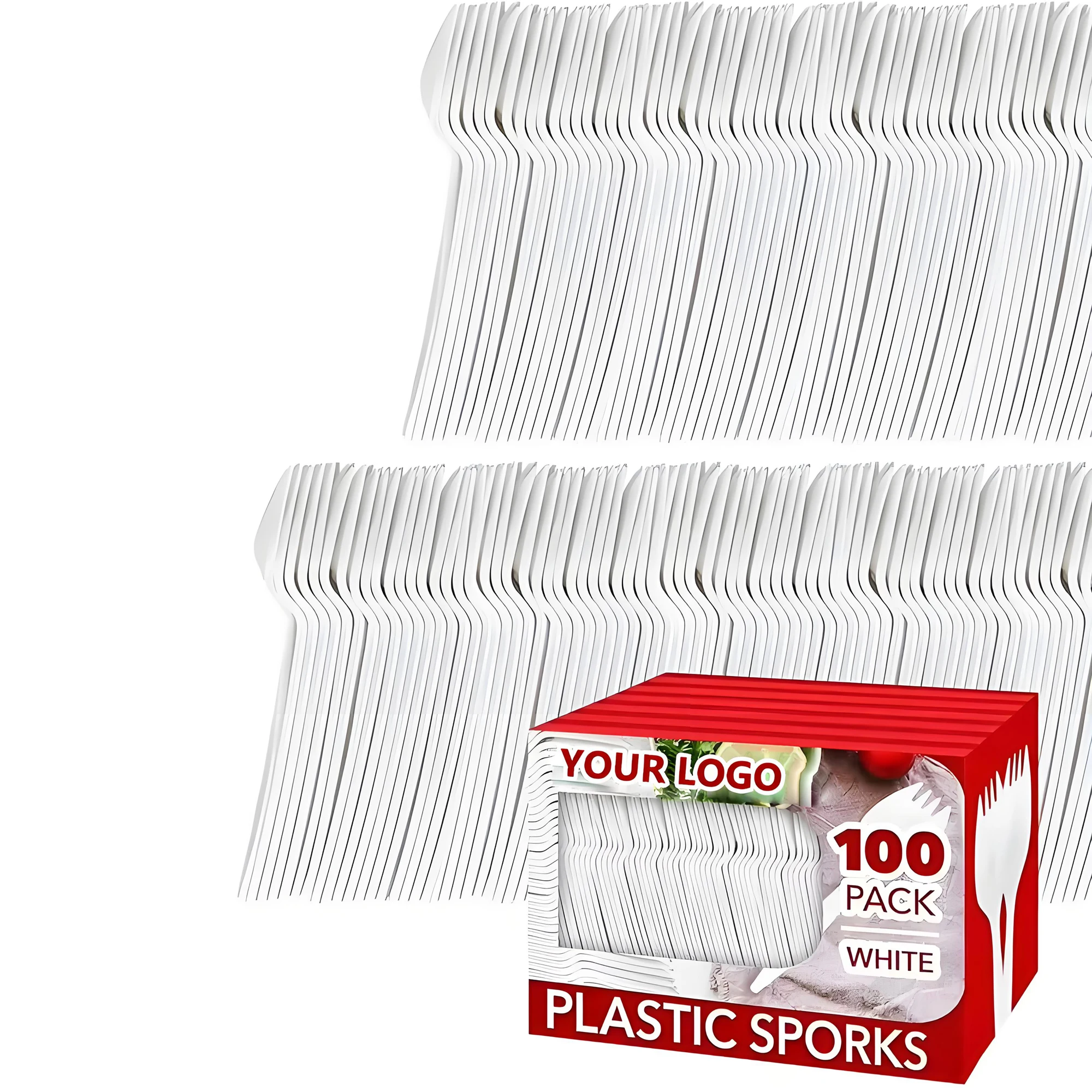 Disposable Sporks White Plastic Sporks 2 in 1 Utensils Heavy Duty Fork Spoon for School Lunch Picnics Restaurants Parties