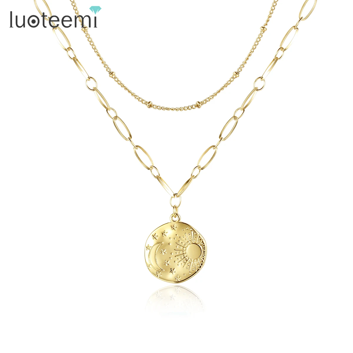 SP-LAM Stainless Steel Charm  Woman Jewelry Chain Large Beautiful Necklace For Lady Accessory Star and Moon necklace