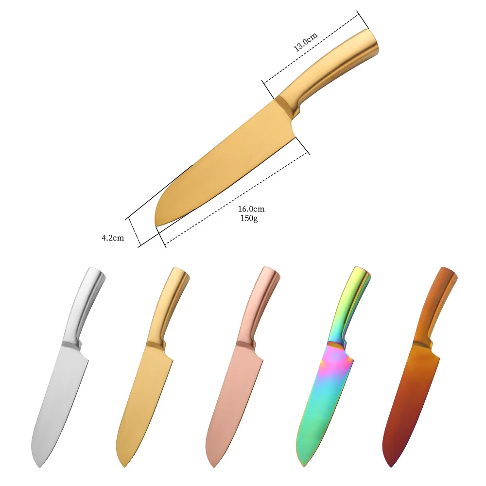 Kitchen Stainless Steel Meat Fruit Gold Barbecue BBQ Knife
