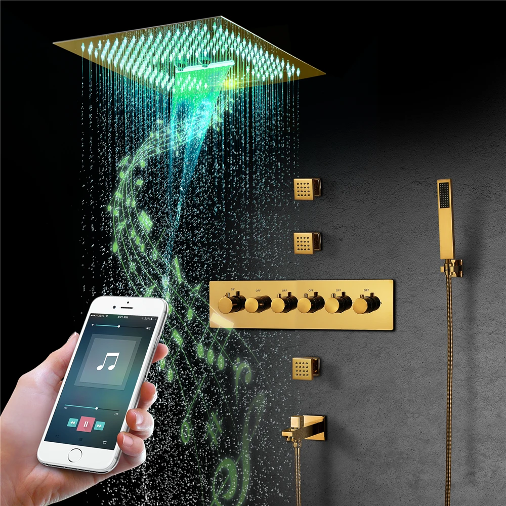 HIDEEP 16 Inch LED Music Rain&Waterfall Shower Shower Head Bathroom Shower Faucet Set