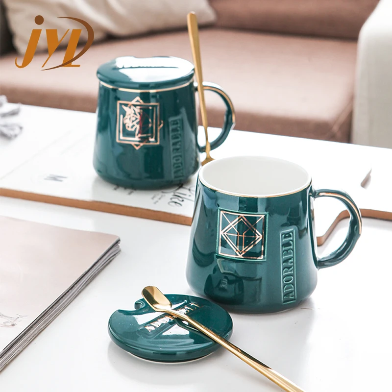 Creative Corporate Gift Customized Logo Coffee Ceramic Mugs With Spoon In