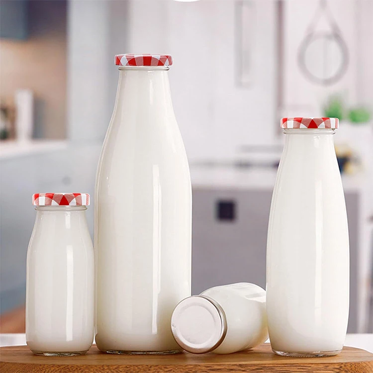 Wholesale  1000ml Custom Milk Beverage Bottle 1L Glass Juice Milk Bottle With Lid For Sale
