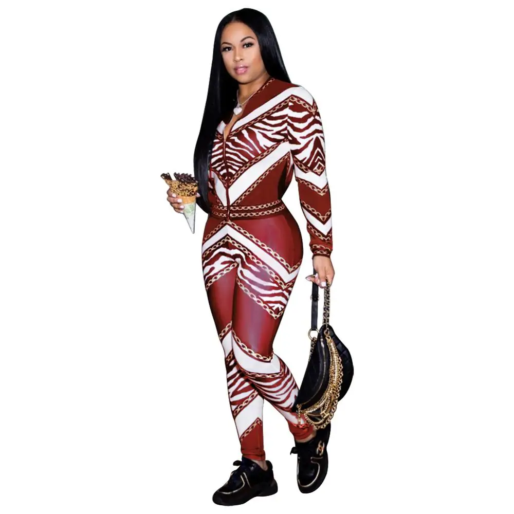 Autumn  Winter women fashion sports sets floral printed sport clothes women two pieces  set