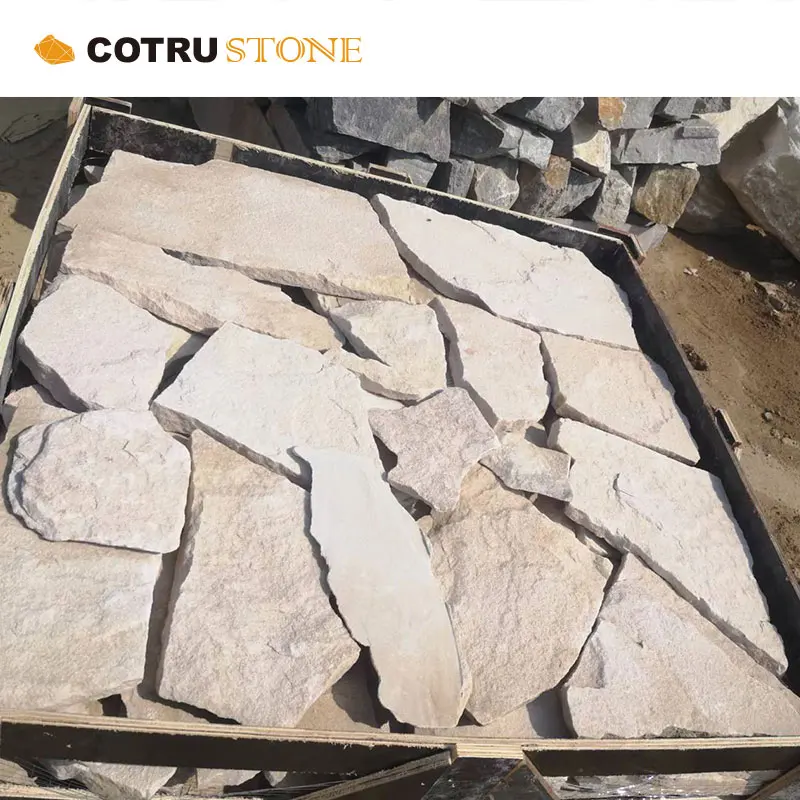 Cultural Stone Natural Yellow Quartzite Wall Cladding Irregular Shape Stacked Random Cement Natural Stone Free Form For Exteror