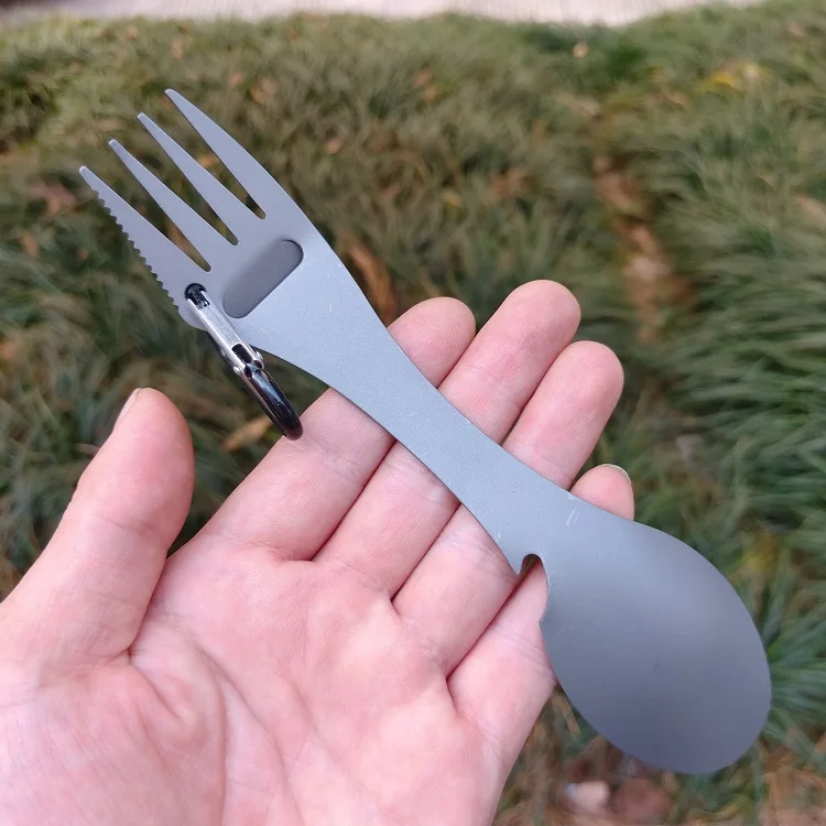 Titanium Coating Stainless Steel Metal Multi Function Camping Utensils Camping Spork With Bottle Opener
