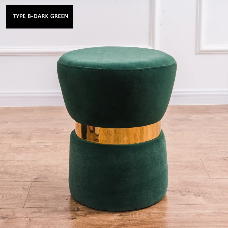 Amazon Hot Sale Multi-color Round Seated Cloth Footstool Dressing Stainless Steel Round-stool Velvet Ottoman Stools