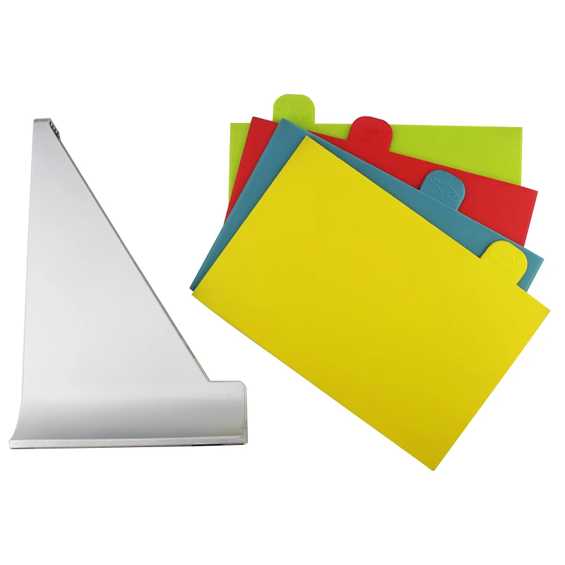 New Style 4 Pcs Plastic Color Coded Indexed Cutting Chopping Board Set With Holder Non Slip