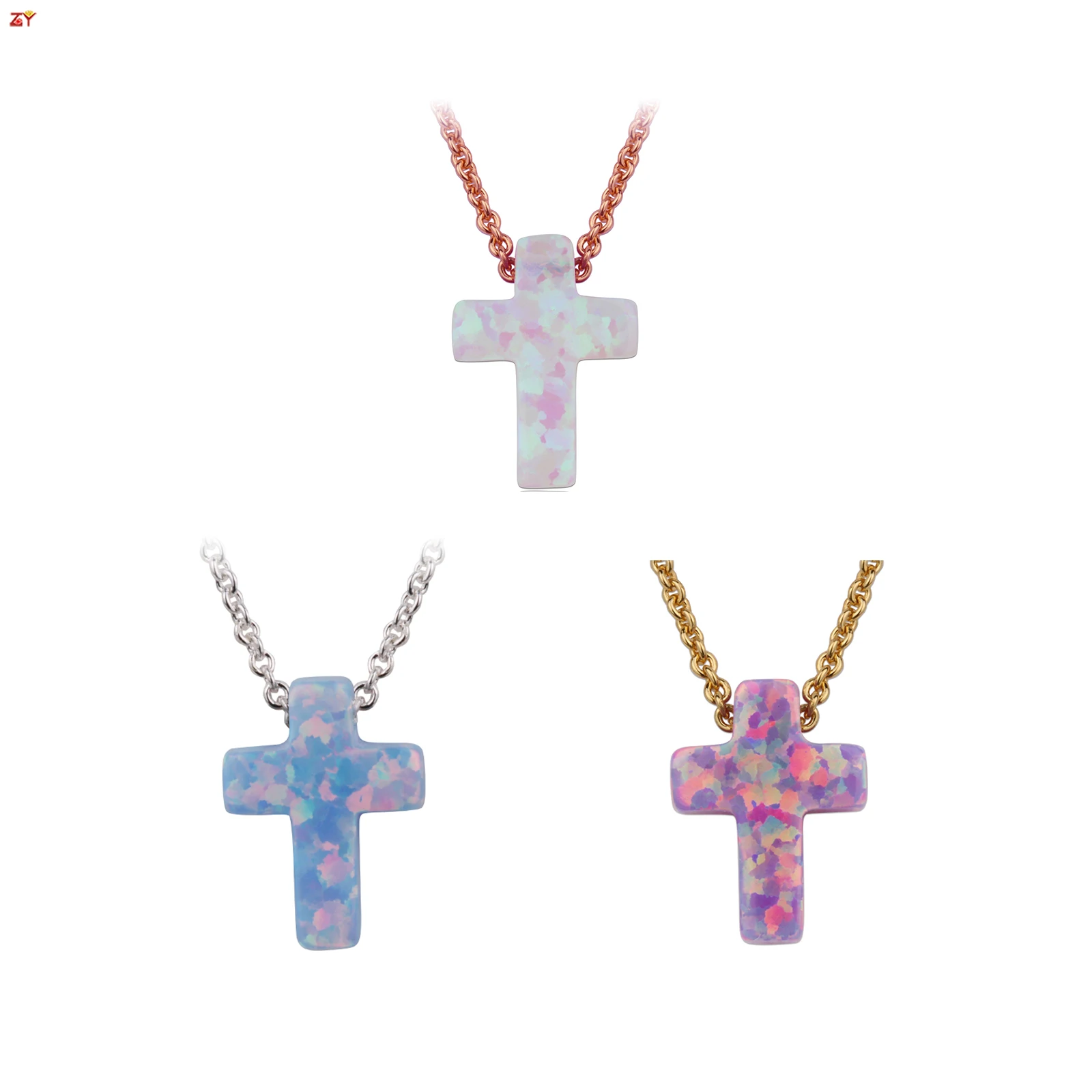 Hot Sale Cross Necklace for Women 925 Silver Sterling Gold Plated Chain Cross Charms Jewelry Synthetic Opal Necklace