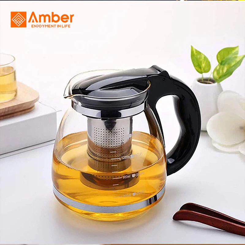 
 1000 мл прозрачный стеклянный чайник из высокачественного боросиликатного чайник с пищевыми продуктами из нержавеющей стали  