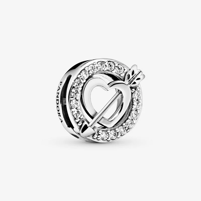 
Asymmetrical Heart and Arrow Clip Charm modern spin on the traditional heart icon piercing arrow and glittering stones halo bead 