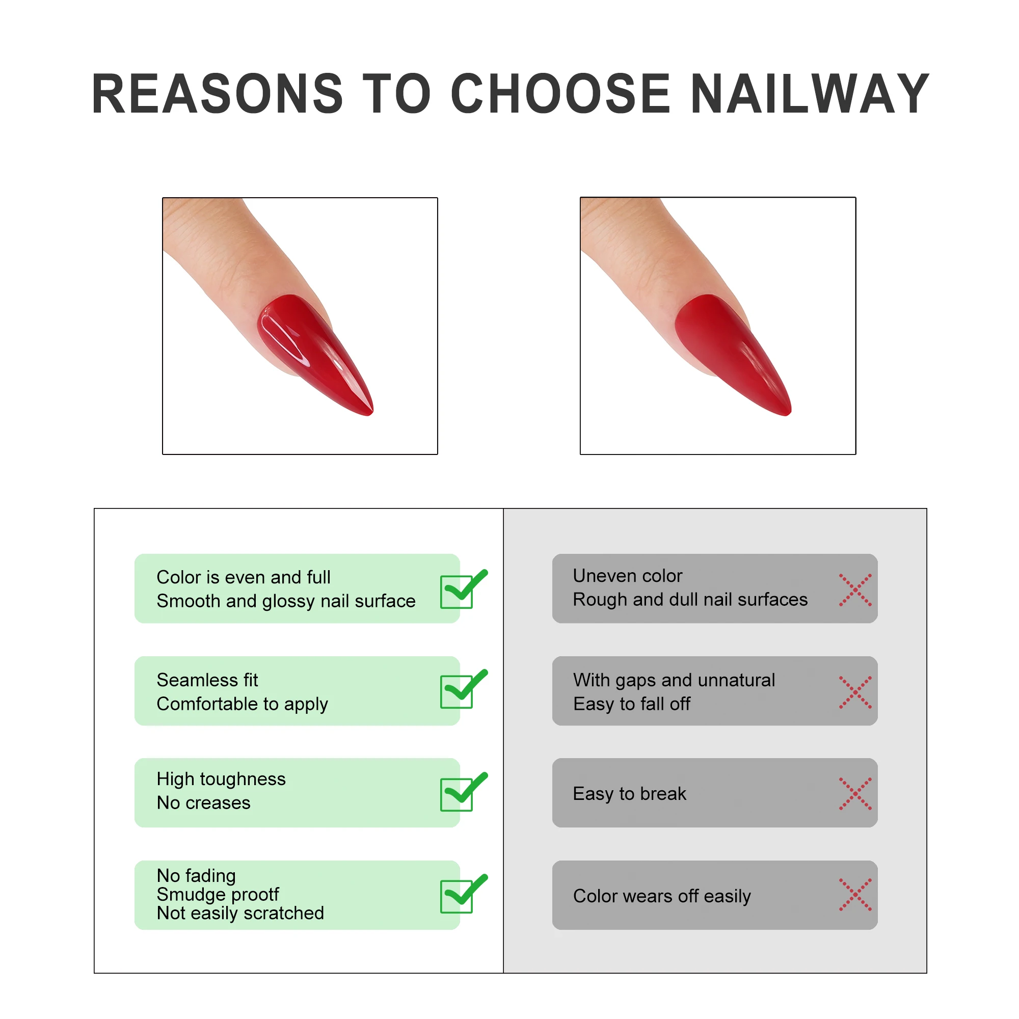 Nailway High Quality  Wholesale Short Square China Fake Nail French Nails Custom Design Press On Nails