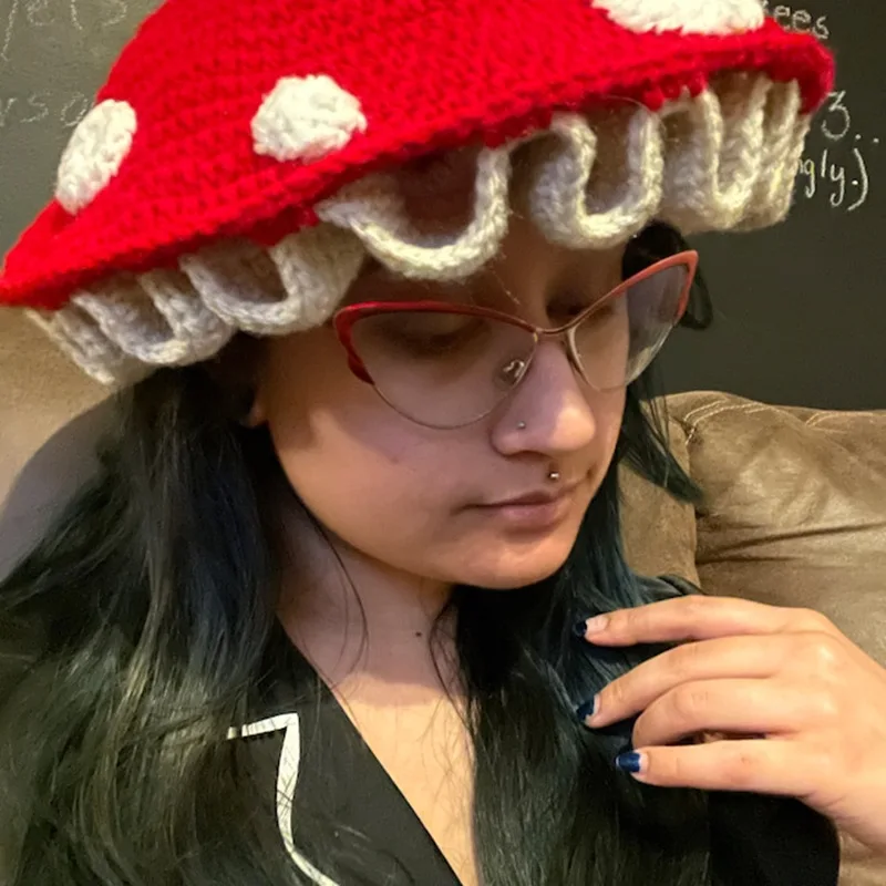 2024 Winter unisexes crochet bean hat funky mushroom style fun party hat with cartoon pattern