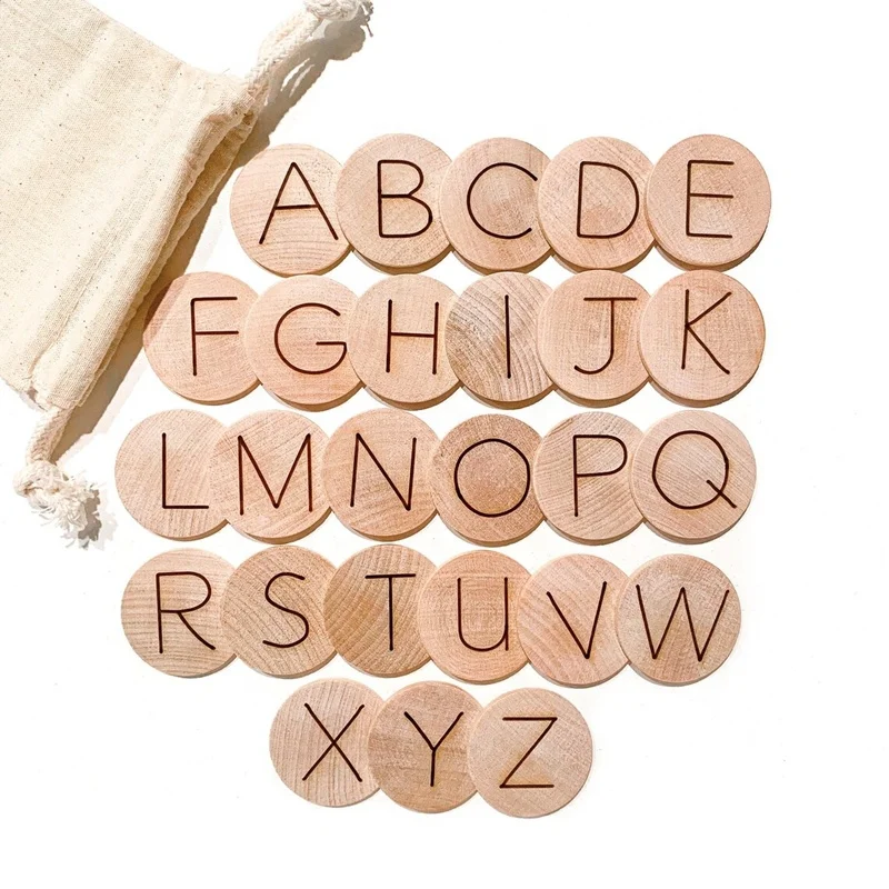 Full capital alphabet wood discs Montessori Alphabet Flash Cards