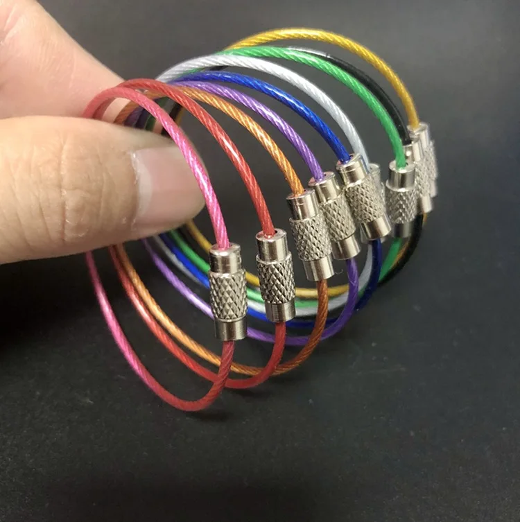 Assorted Colored Screw Locking Metal Stainless Steel Wire Cable Wire Keychain Loops 1.5 X150mm String for Luggage