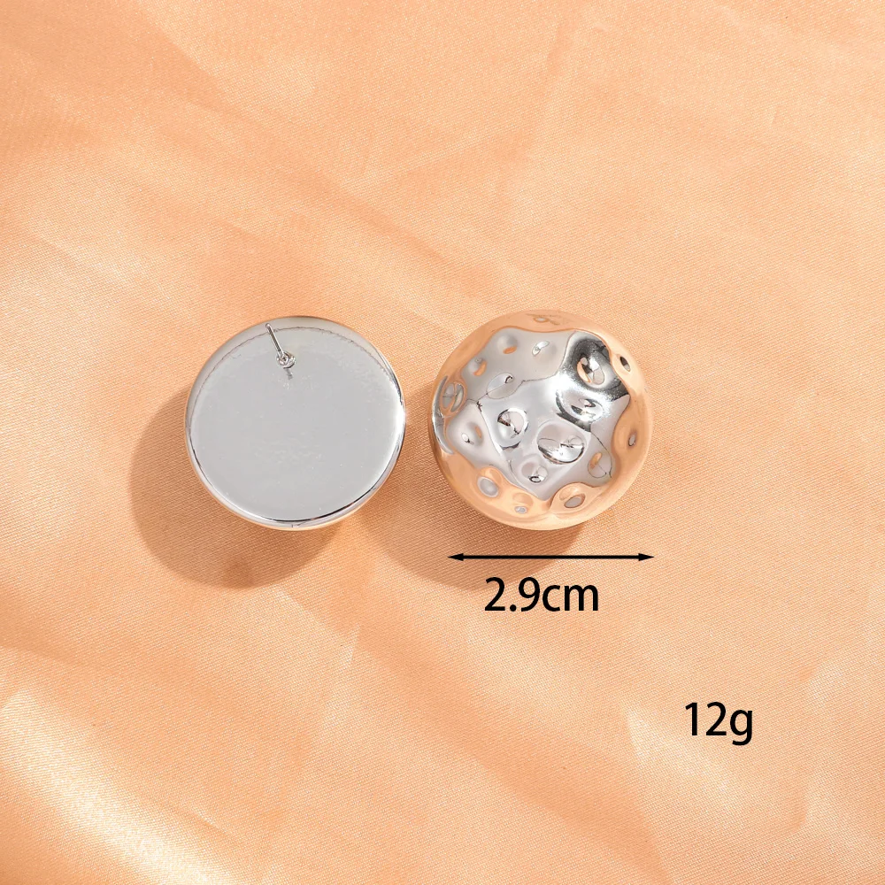 Korean Popular Statement Jewelry Oversized Hammered Earring Jewelry Metallic Color Gold Filled Trend Acrylic Round Stud Earrings