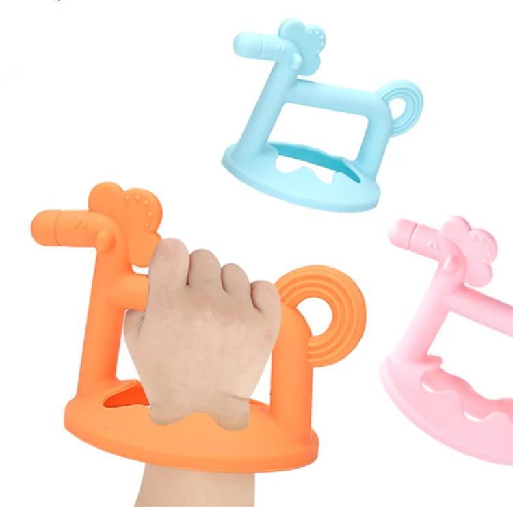 
New Food Grade Silicone Baby Teething Training Toy Hand Bracelet Horse Animal Shape Nursing Chewable Baby Teether 