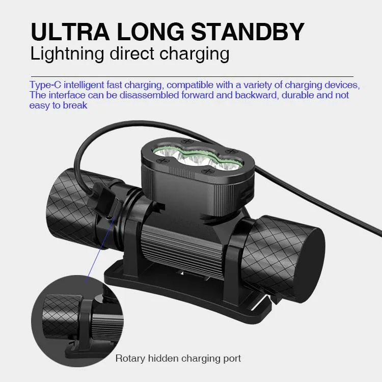 Wide Angle Bead head lamp Aluminum Alloy High waterproof Rechargeable Powerful LED 800LM Head Light With High Lumen Headlamp