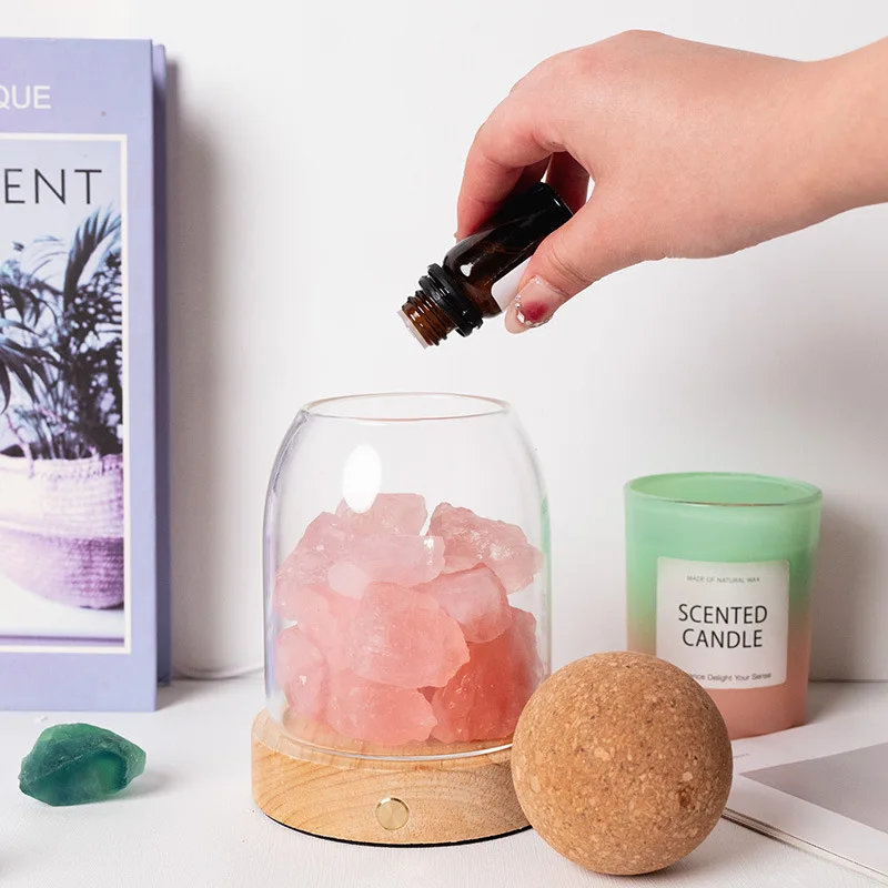 Home Decor Luxury Aromatherapy Natural Crystal Stone Air Freshener Essential Oil Diffuser Gift Set with Night Light