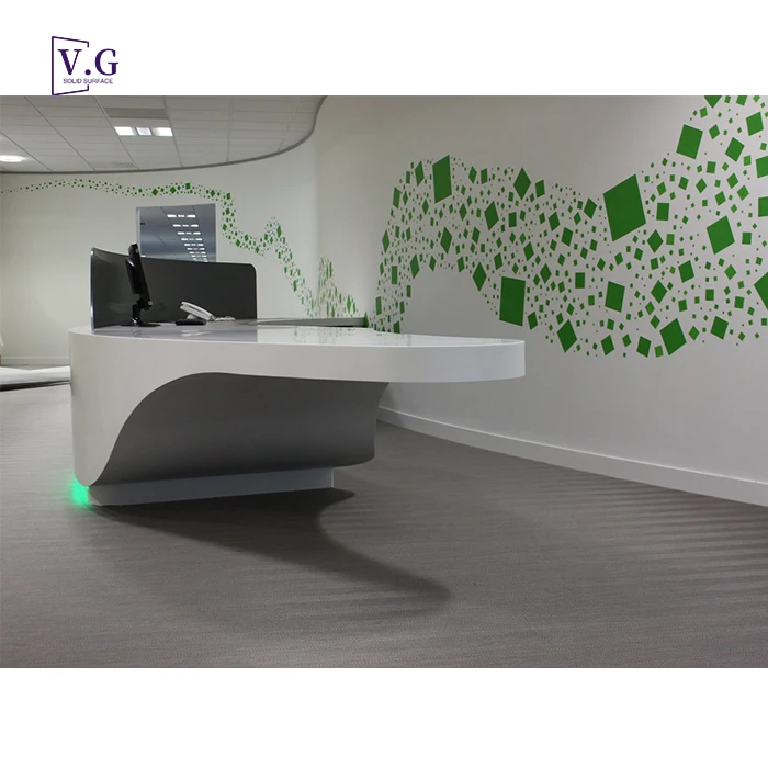 curved shape office reception counter design high quality solid surface custom reception desk
