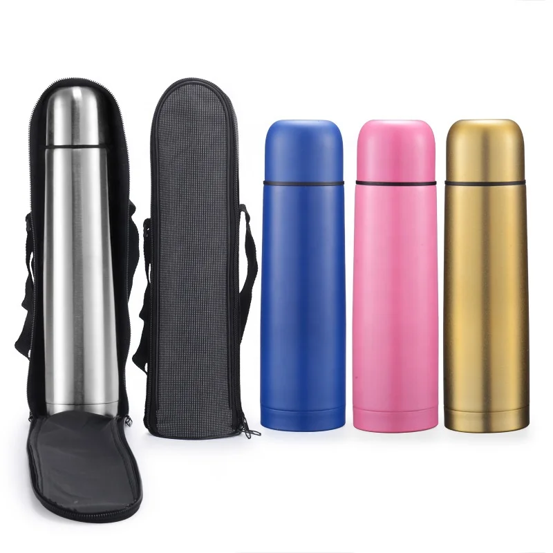 Custom logo Vacuum thermos bottle stainless steel set with PU leather pouch wholesale BSCI approval classic