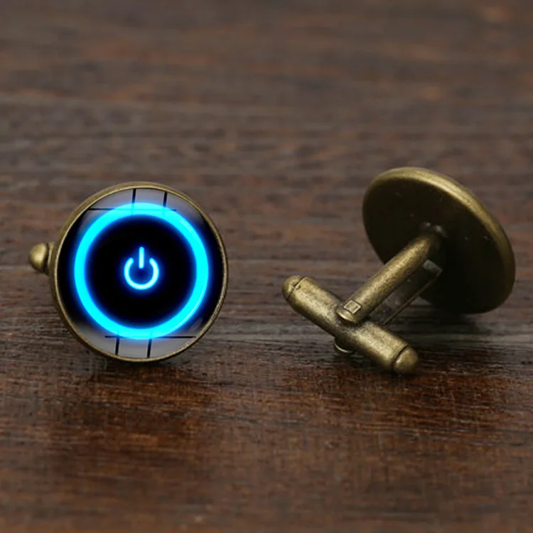 QIUHAN OEM Men Cuff Jewellery Creative Power Button Time Gem Cufflinks
