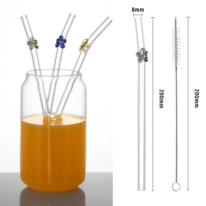 Handmade high Borosilicate Food safe Glass Reusable flower Straws flower tube animal straws glass straw Drinkware Accessories