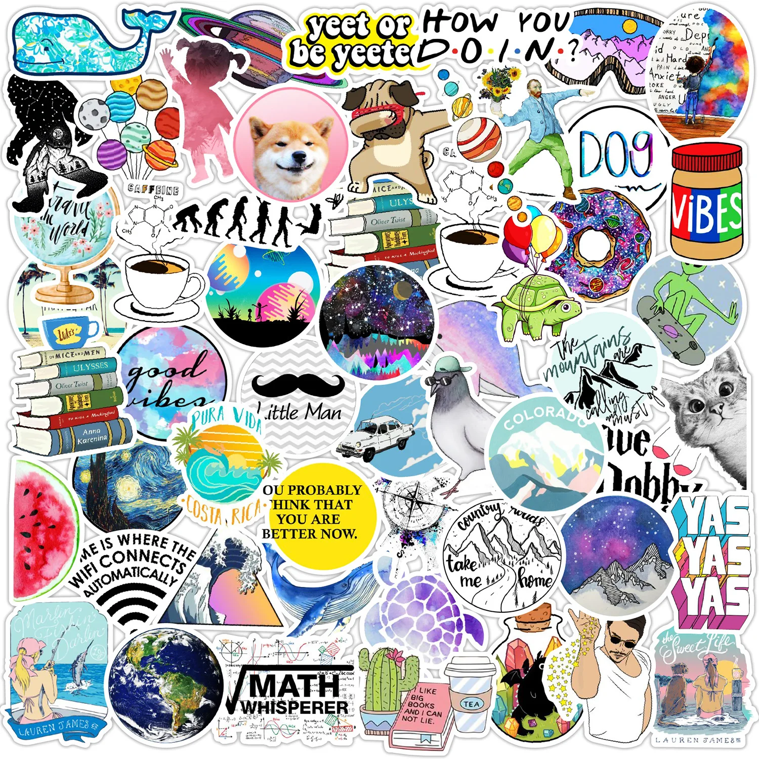 Cute Vinyl Water Bottle Sticker Packs Custom Pvc Waterproof Die Cut Aesthetics Stickers for Laptop Skateboard Teens and Girls
