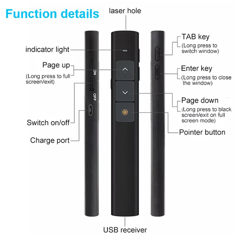 Laser Pen Green Light 2.4G RF Wireless Green Laser Pointer Presenter with Blister Packing
