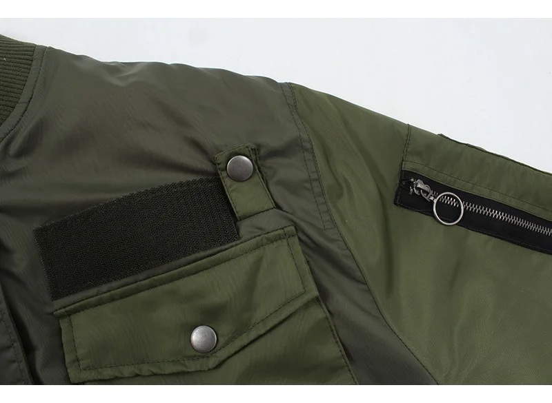 2020  Army Green Warm Zipper Pockets Winter Coat Female Jacket Women Cropped Bomber Jackets