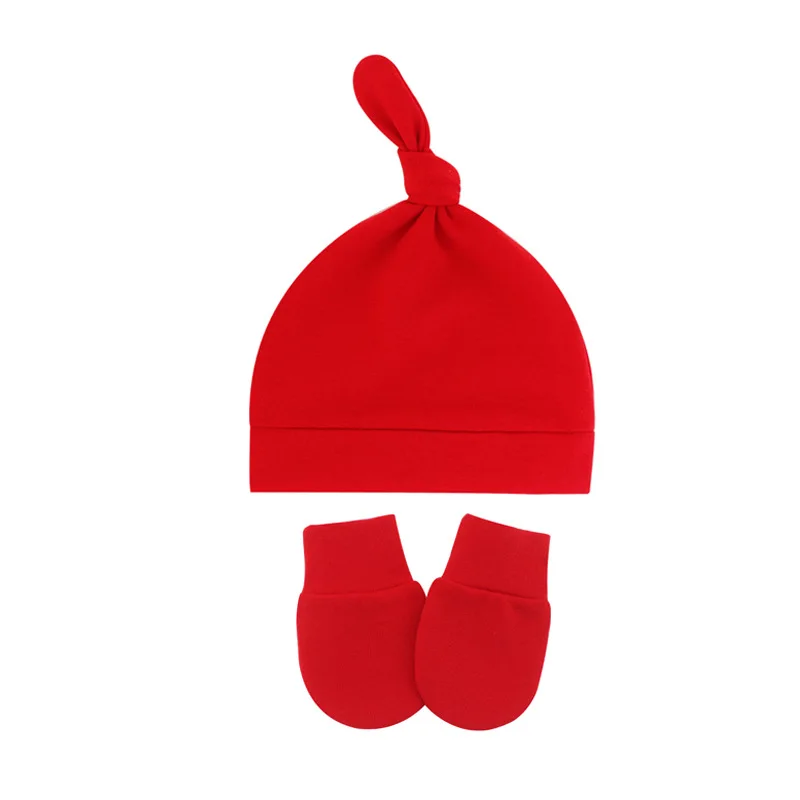 Wholesale Newborn Baby Accessories Solid Color Infant Beanie Hats Mittens Gloves Socks Turban Sets
