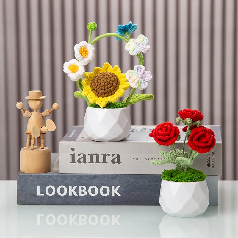 White Round Plastic Flower Pot Plant Vase Simple Modern Flowerpot With Moss Foam Floral Arrangement Accessories home decoration