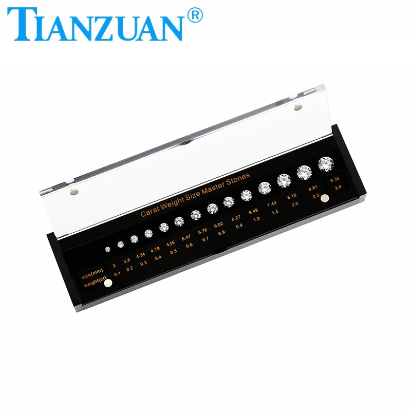 Black box 4C  diamond carat weight size master stone set   round shape  cz stone  cubic zirconia