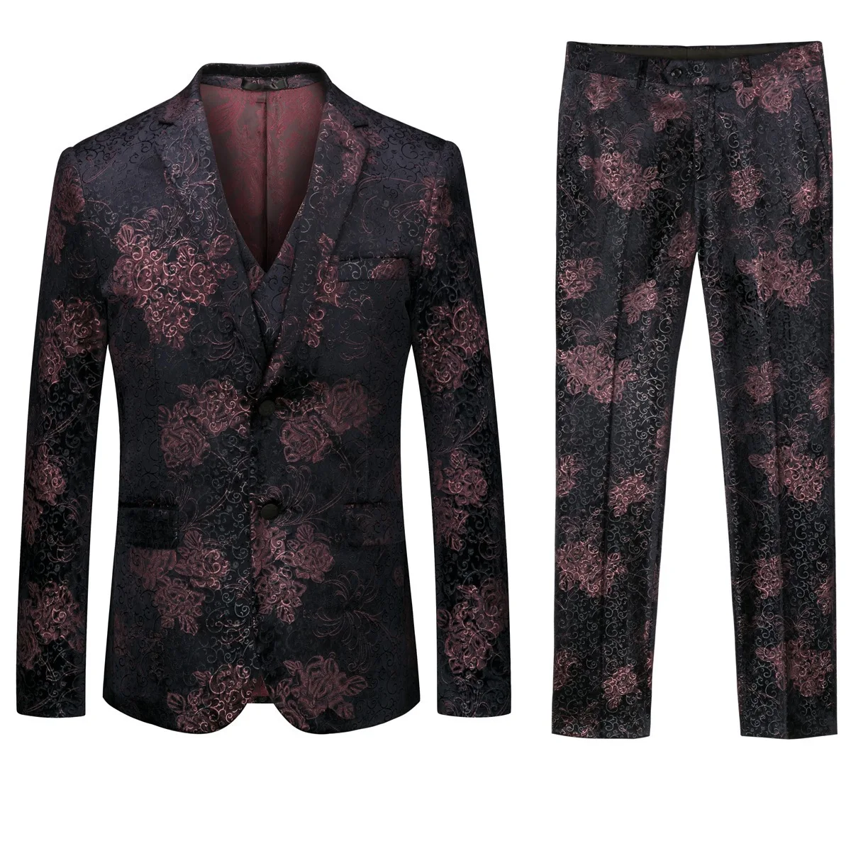
Groom Black Jacquard Mens Wedding Suit Tuxedo Suits 