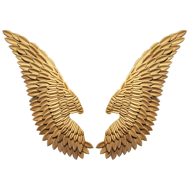 Artisinal Design Hand Crafted Bas Relief Sculptures Antique Style Decorative Grand Angel Wings 2 Piece Set