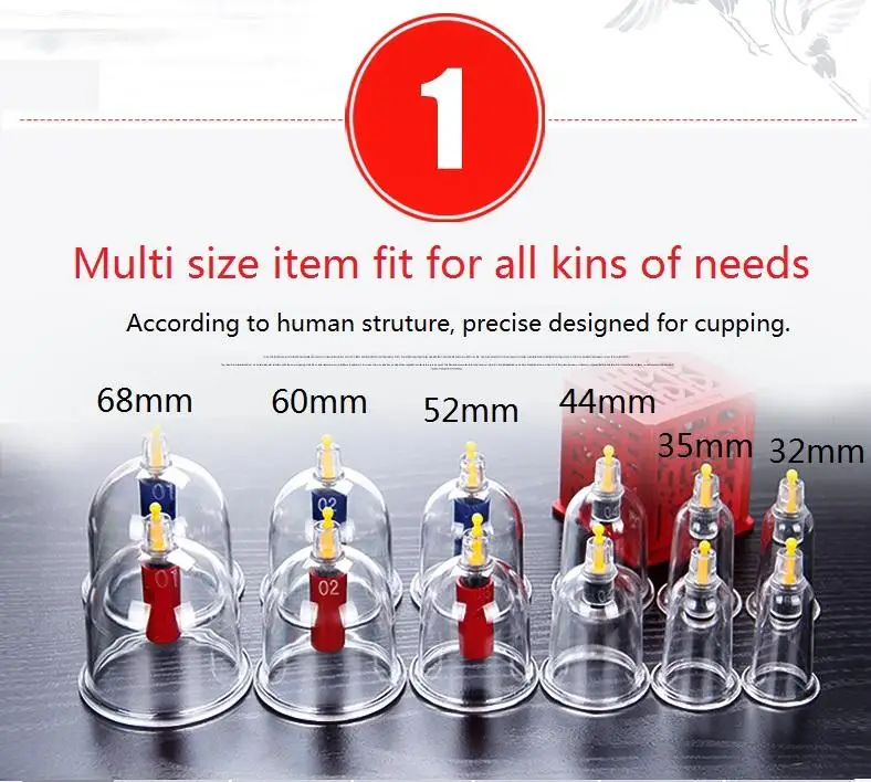 PZ Chinese Hijama 12 Piece Cupping Set Medical Suction Cups Gun Cupping Therapy Pump
