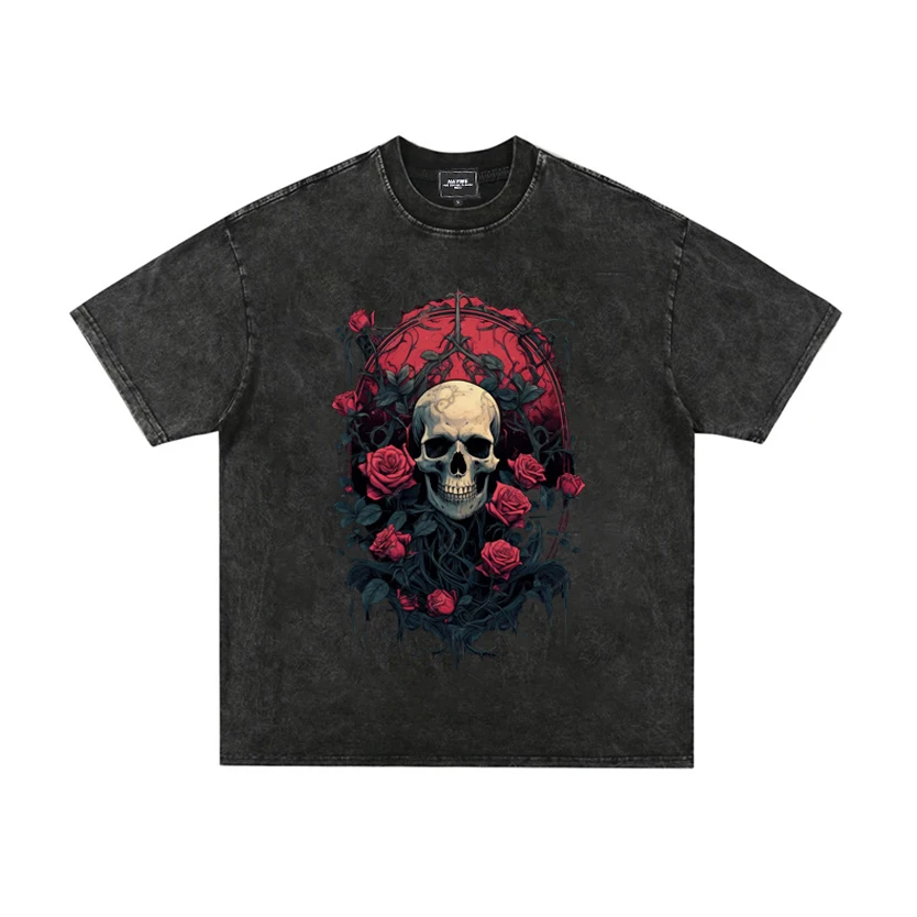 High Quality Stone Washed Black T Shirt Oversized Men Custom DTG Graphic T Shirts Acid Wash T Shirt