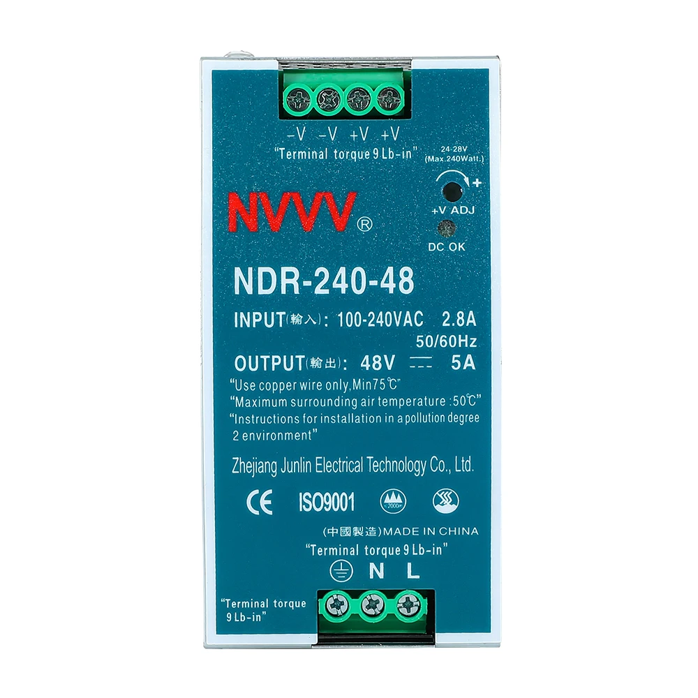 NVVV NDR-240-48 AC DC Industrial DIN Rail power supply 48vdc din rail power supply