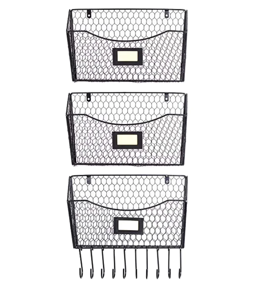 3 Pack Wall Mounted File Holder Hanging Mesh Metal Basket Wire Magazine Rack Shelf