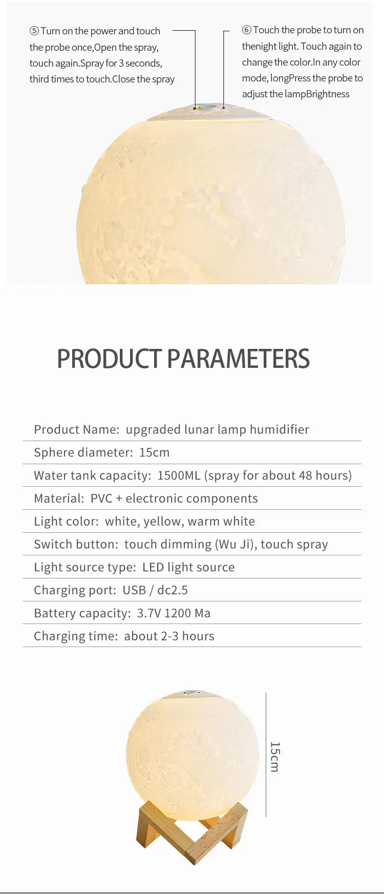 Ultrasonic Cool Mist Humidifier Home Aromatherapy Humidifier With Changing Lights Moon Humidifier