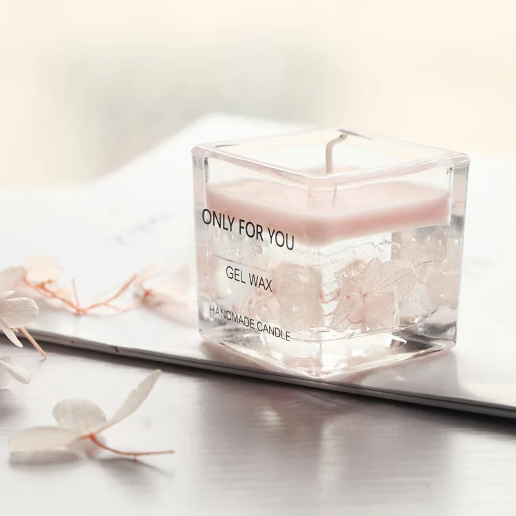 Best Selling 5.2*5.2cm Transparent Glass Cylindrical Gel Wax Rose Scented Custom Gift Box Scented Candles with Logo