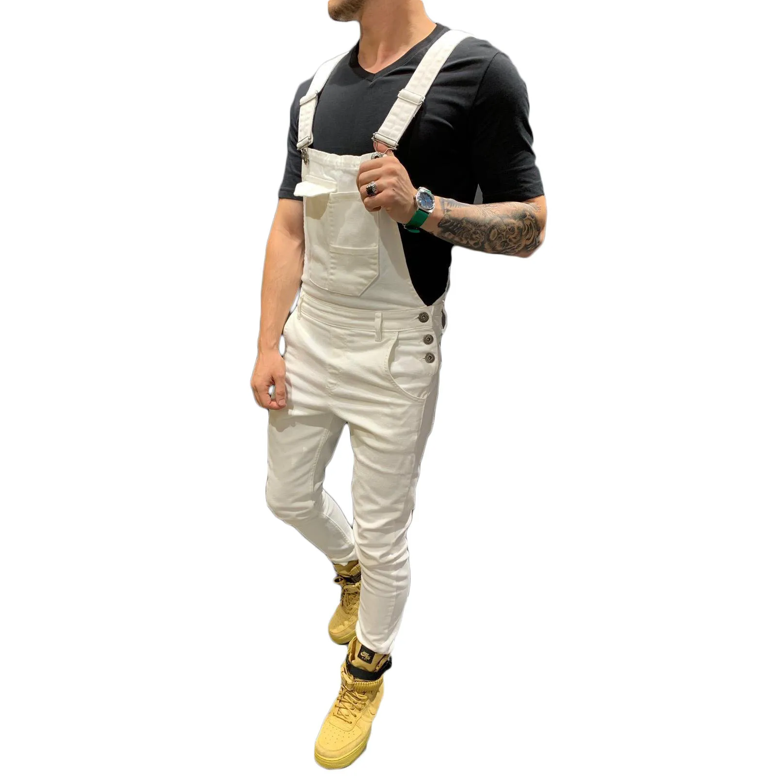 
Mens Denim Bib Overalls Jumpsuits Moto Biker Jeans 